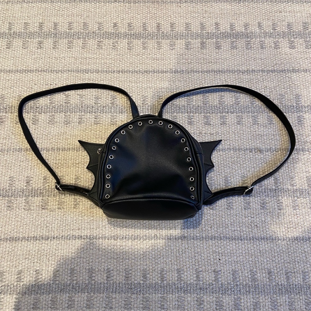 Black Pleather Bat Wing Mini Backpack - image 4